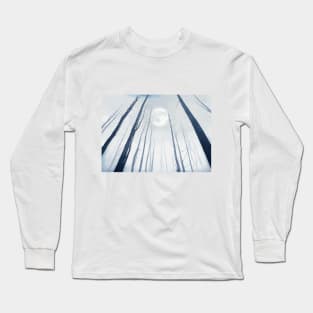 full moon in the winter forest landscape Long Sleeve T-Shirt